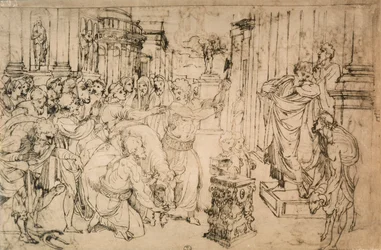 ラファエルの学校から引き出す雄牛の犠牲。内閣描画と版画、ウフィツィ美術館、フィレンツェ